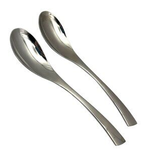 YAMAZAKI Alba Stainless Flatware Lot of 2 Tea Spoons Plain Slanted Tip Handle
